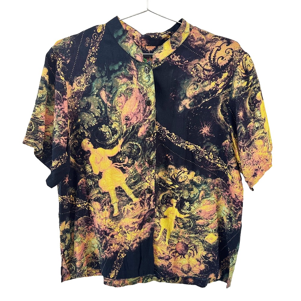 JAMS WORLD Rare VTG Limited Edition Wanderer Print Shirt • XL • yellow, black